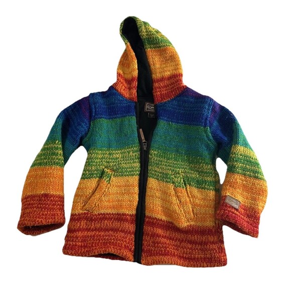 Kyber Outerwear Heavy Wool Jacket Youth Large Hooded Full Zip Nepal Rainbow